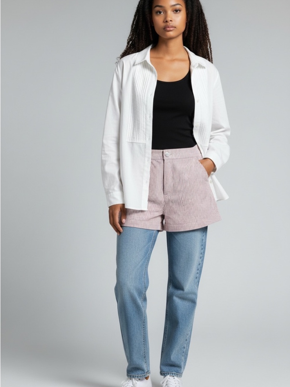 H&M White Lightweight Shirt Jacket with Hood